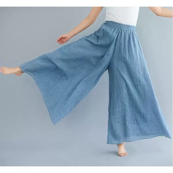 imagechouyatou Womens Flowy Elastic High Waisted Wide Leg Pants Casual Palazzo Linen Pants CulottesBlue