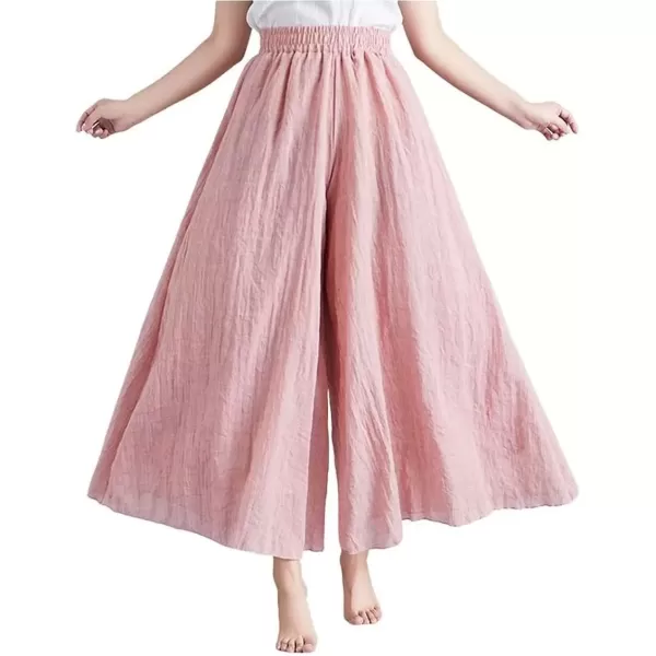 imagechouyatou Womens Flowy Elastic High Waisted Wide Leg Pants Casual Palazzo Linen Pants CulottesCoral