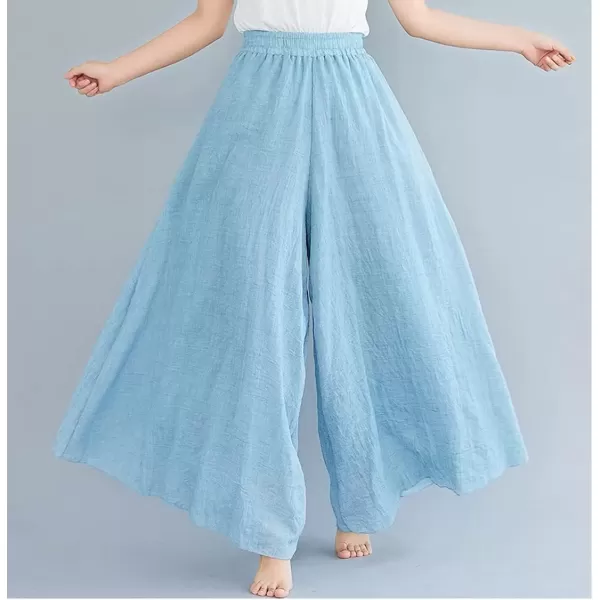 imagechouyatou Womens Flowy Elastic High Waisted Wide Leg Pants Casual Palazzo Linen Pants CulottesLight Blue