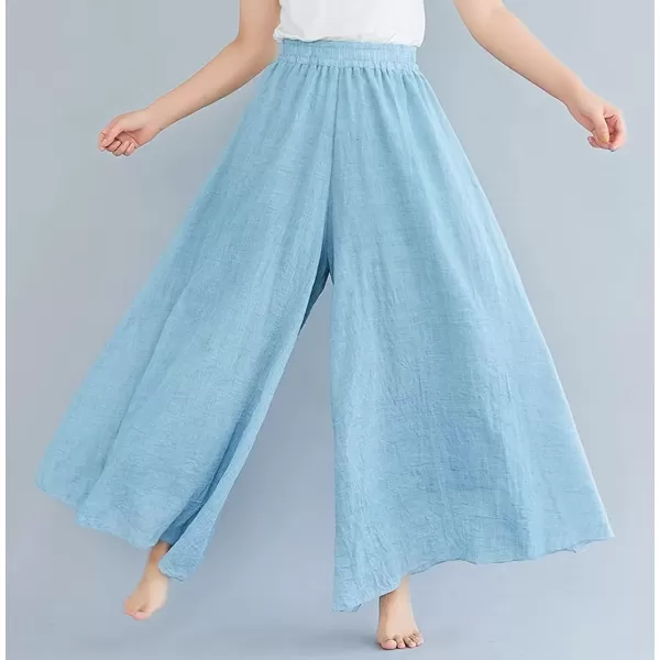 imagechouyatou Womens Flowy Elastic High Waisted Wide Leg Pants Casual Palazzo Linen Pants CulottesLight Blue