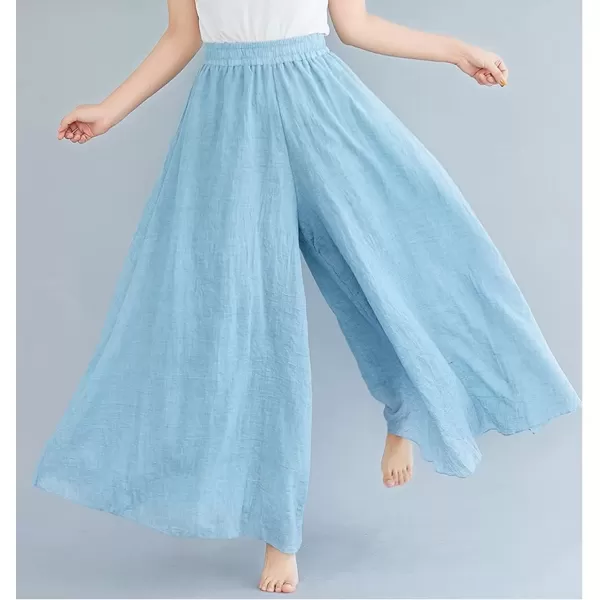 imagechouyatou Womens Flowy Elastic High Waisted Wide Leg Pants Casual Palazzo Linen Pants CulottesLight Blue