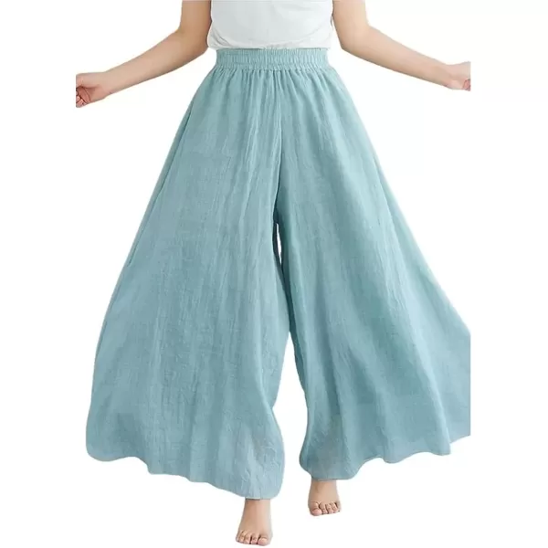 imagechouyatou Womens Flowy Elastic High Waisted Wide Leg Pants Casual Palazzo Linen Pants CulottesLight Green