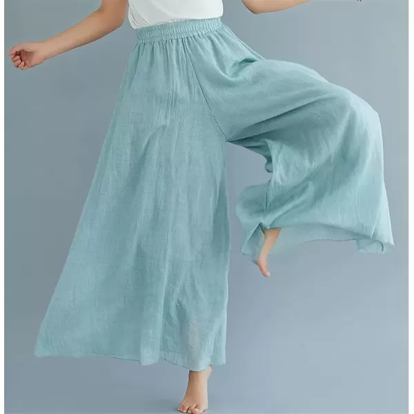 imagechouyatou Womens Flowy Elastic High Waisted Wide Leg Pants Casual Palazzo Linen Pants CulottesLight Green