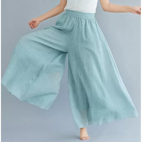 imagechouyatou Womens Flowy Elastic High Waisted Wide Leg Pants Casual Palazzo Linen Pants CulottesLight Green