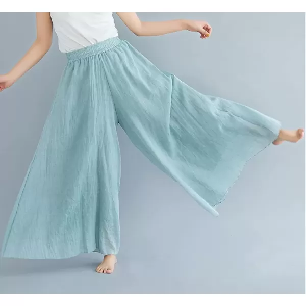 imagechouyatou Womens Flowy Elastic High Waisted Wide Leg Pants Casual Palazzo Linen Pants CulottesLight Green