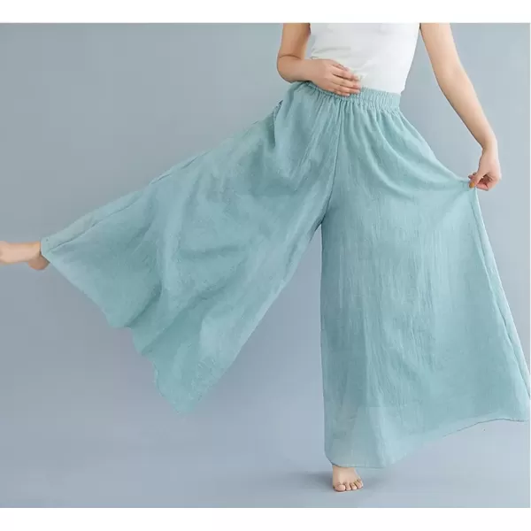 imagechouyatou Womens Flowy Elastic High Waisted Wide Leg Pants Casual Palazzo Linen Pants CulottesLight Green
