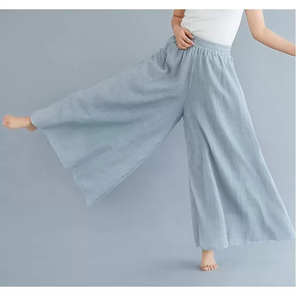 imagechouyatou Womens Flowy Elastic High Waisted Wide Leg Pants Casual Palazzo Linen Pants CulottesLight Grey
