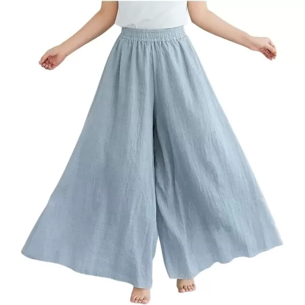 imagechouyatou Womens Flowy Elastic High Waisted Wide Leg Pants Casual Palazzo Linen Pants CulottesLight Grey