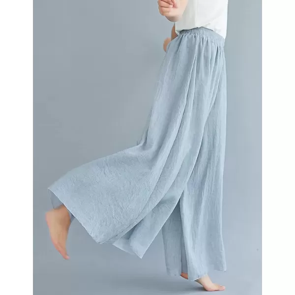 imagechouyatou Womens Flowy Elastic High Waisted Wide Leg Pants Casual Palazzo Linen Pants CulottesLight Grey