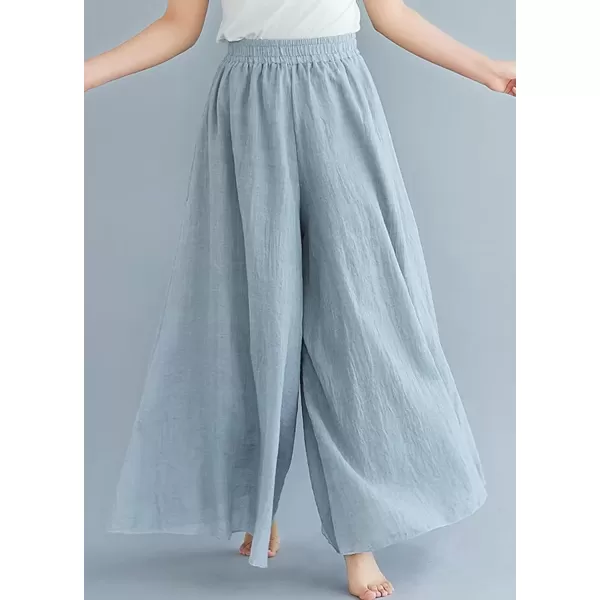 imagechouyatou Womens Flowy Elastic High Waisted Wide Leg Pants Casual Palazzo Linen Pants CulottesLight Grey