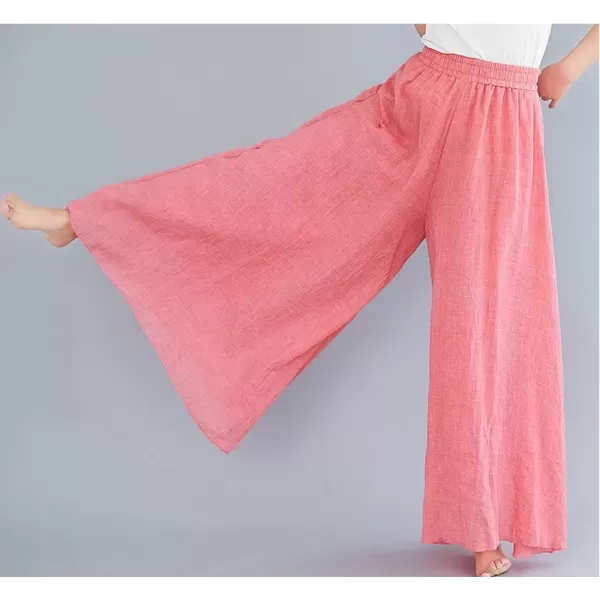 imagechouyatou Womens Flowy Elastic High Waisted Wide Leg Pants Casual Palazzo Linen Pants CulottesPink