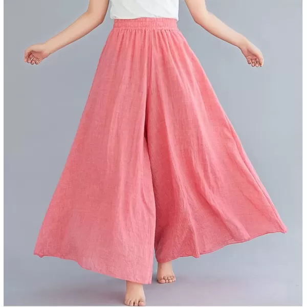imagechouyatou Womens Flowy Elastic High Waisted Wide Leg Pants Casual Palazzo Linen Pants CulottesPink