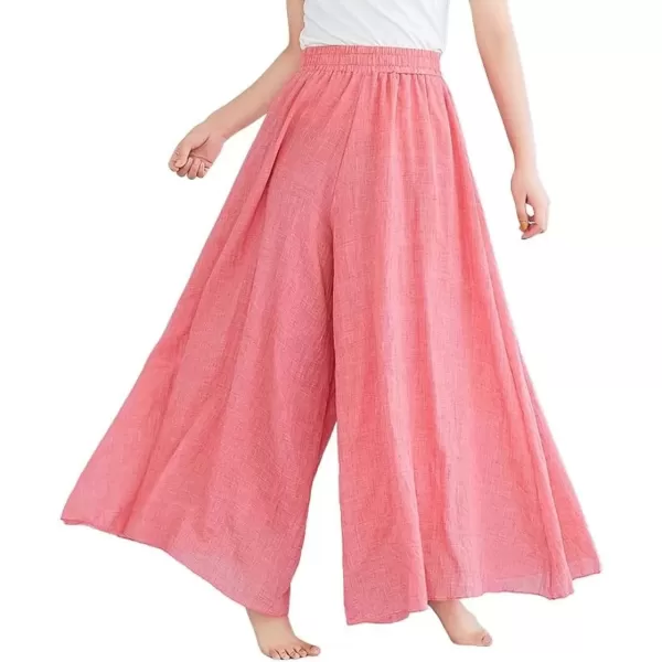 imagechouyatou Womens Flowy Elastic High Waisted Wide Leg Pants Casual Palazzo Linen Pants CulottesPink