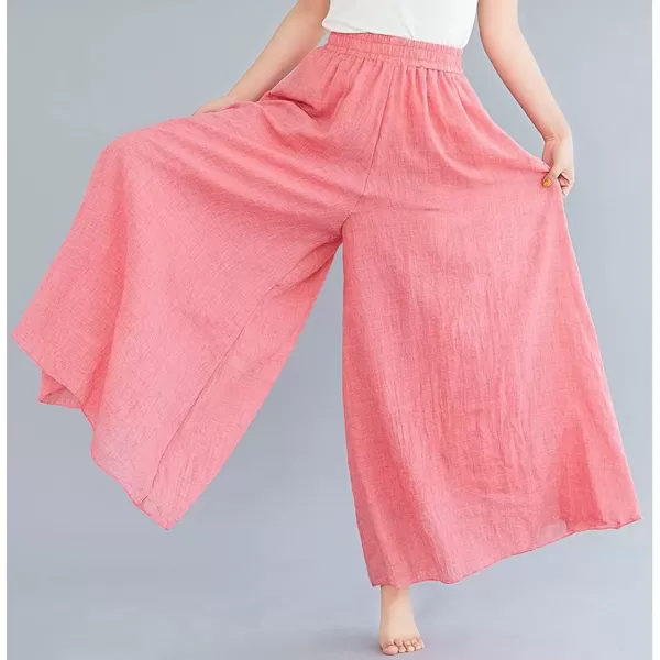 imagechouyatou Womens Flowy Elastic High Waisted Wide Leg Pants Casual Palazzo Linen Pants CulottesPink