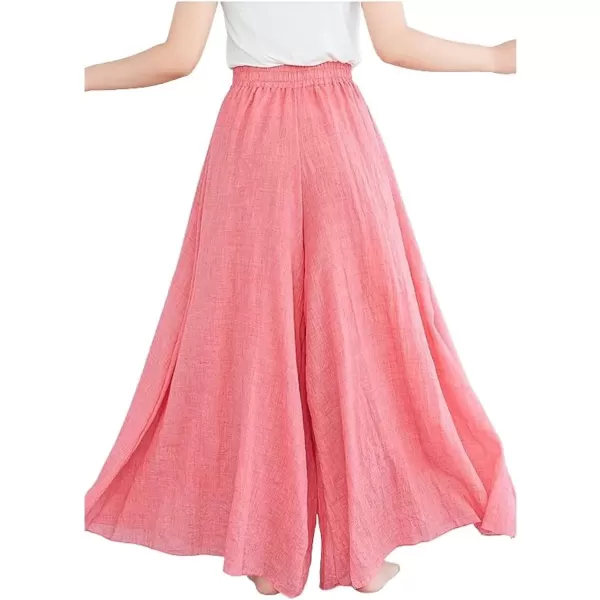 imagechouyatou Womens Flowy Elastic High Waisted Wide Leg Pants Casual Palazzo Linen Pants CulottesPink