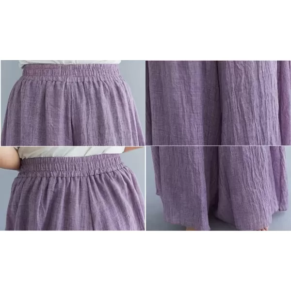 imagechouyatou Womens Flowy Elastic High Waisted Wide Leg Pants Casual Palazzo Linen Pants CulottesPurple
