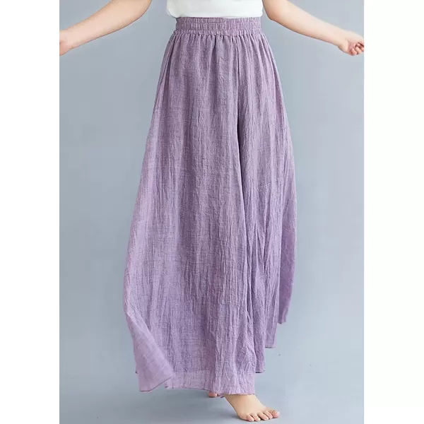 imagechouyatou Womens Flowy Elastic High Waisted Wide Leg Pants Casual Palazzo Linen Pants CulottesPurple