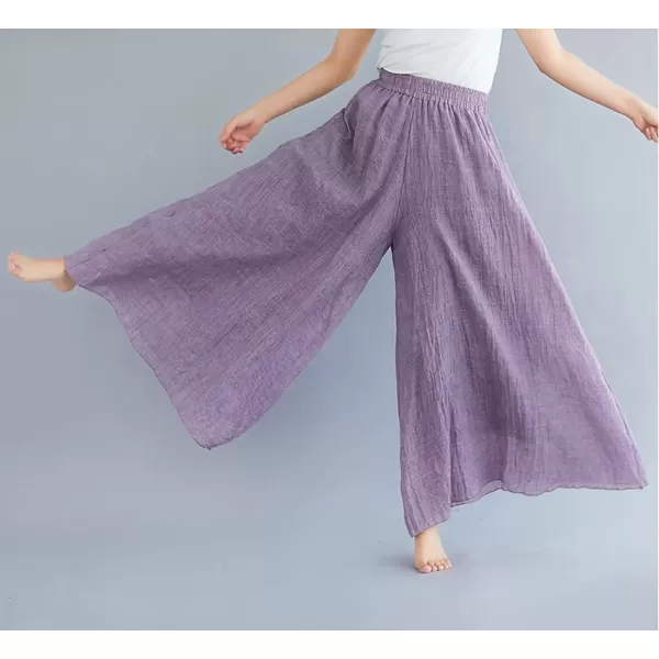 imagechouyatou Womens Flowy Elastic High Waisted Wide Leg Pants Casual Palazzo Linen Pants CulottesPurple