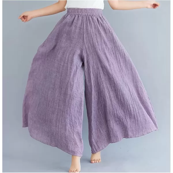 imagechouyatou Womens Flowy Elastic High Waisted Wide Leg Pants Casual Palazzo Linen Pants CulottesPurple