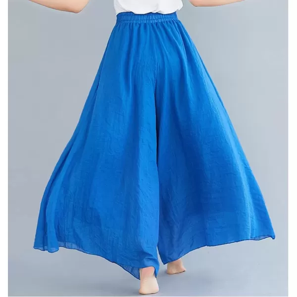 imagechouyatou Womens Flowy Elastic High Waisted Wide Leg Pants Casual Palazzo Linen Pants CulottesRoyal Blue