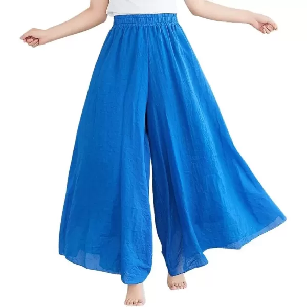 imagechouyatou Womens Flowy Elastic High Waisted Wide Leg Pants Casual Palazzo Linen Pants CulottesRoyal Blue