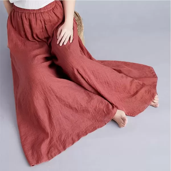 imagechouyatou Womens Flowy Elastic High Waisted Wide Leg Pants Casual Palazzo Linen Pants CulottesRust Red