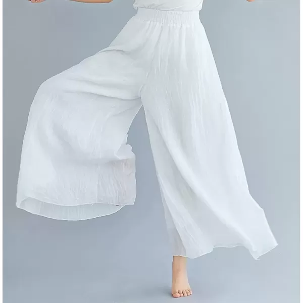 imagechouyatou Womens Flowy Elastic High Waisted Wide Leg Pants Casual Palazzo Linen Pants CulottesWhite