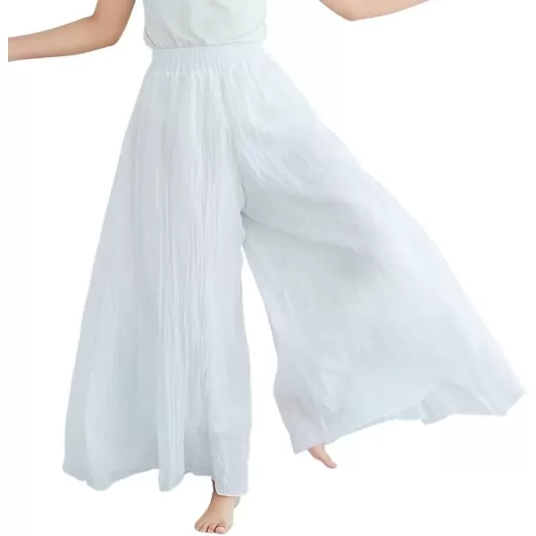 imagechouyatou Womens Flowy Elastic High Waisted Wide Leg Pants Casual Palazzo Linen Pants CulottesWhite