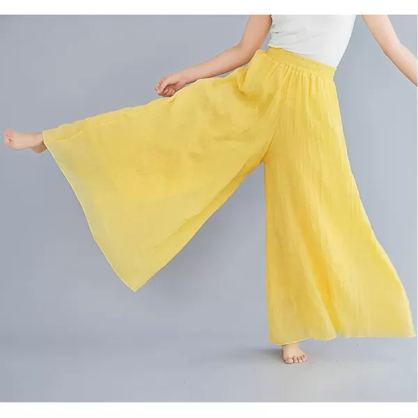 imagechouyatou Womens Flowy Elastic High Waisted Wide Leg Pants Casual Palazzo Linen Pants CulottesYellow