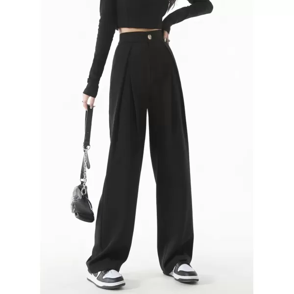 imagechouyatou Womens High Waisted Dress Pants Business Casual Work Pants Palazzo Wide Leg TrousersBlack