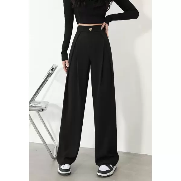 imagechouyatou Womens High Waisted Dress Pants Business Casual Work Pants Palazzo Wide Leg TrousersBlack