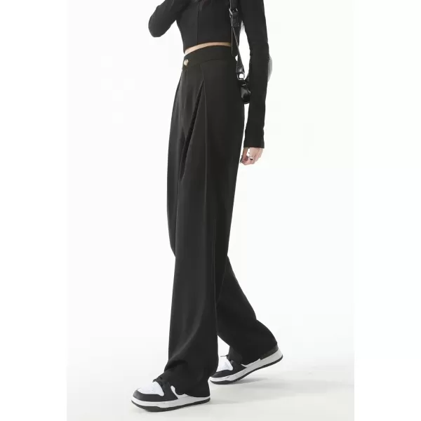 imagechouyatou Womens High Waisted Dress Pants Business Casual Work Pants Palazzo Wide Leg TrousersBlack