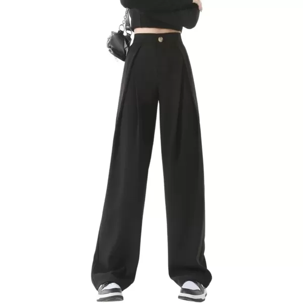 imagechouyatou Womens High Waisted Dress Pants Business Casual Work Pants Palazzo Wide Leg TrousersBlack