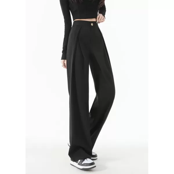 imagechouyatou Womens High Waisted Dress Pants Business Casual Work Pants Palazzo Wide Leg TrousersBlack