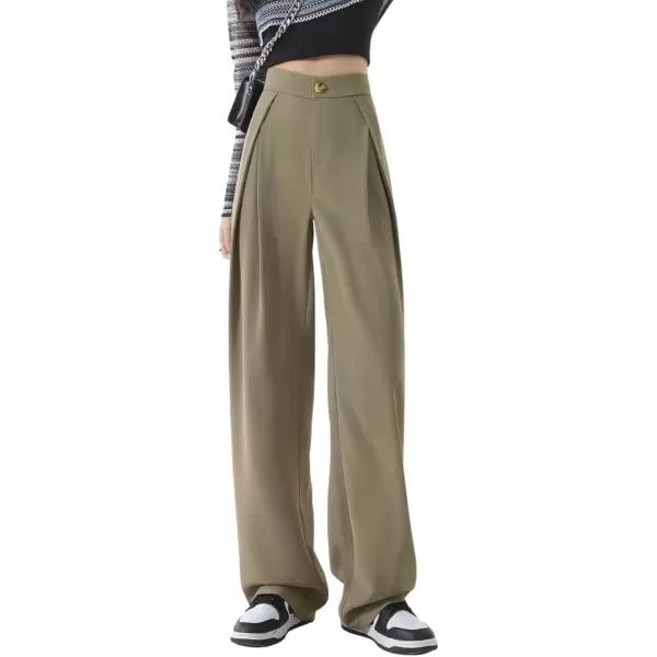 imagechouyatou Womens High Waisted Dress Pants Business Casual Work Pants Palazzo Wide Leg TrousersGreen