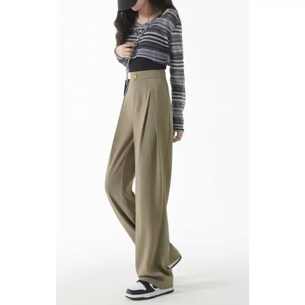 imagechouyatou Womens High Waisted Dress Pants Business Casual Work Pants Palazzo Wide Leg TrousersGreen