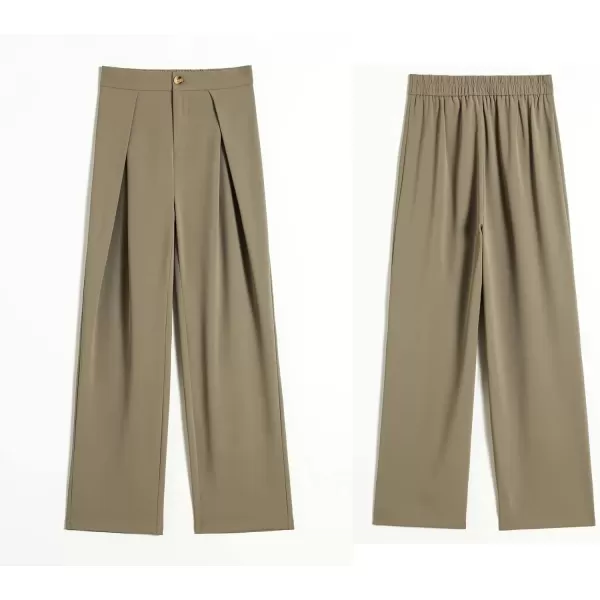 imagechouyatou Womens High Waisted Dress Pants Business Casual Work Pants Palazzo Wide Leg TrousersGreen