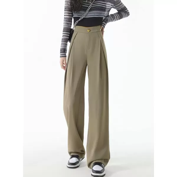 imagechouyatou Womens High Waisted Dress Pants Business Casual Work Pants Palazzo Wide Leg TrousersGreen
