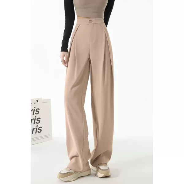 imagechouyatou Womens High Waisted Dress Pants Business Casual Work Pants Palazzo Wide Leg TrousersKhaki