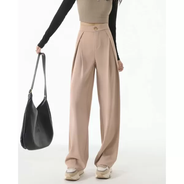 imagechouyatou Womens High Waisted Dress Pants Business Casual Work Pants Palazzo Wide Leg TrousersKhaki