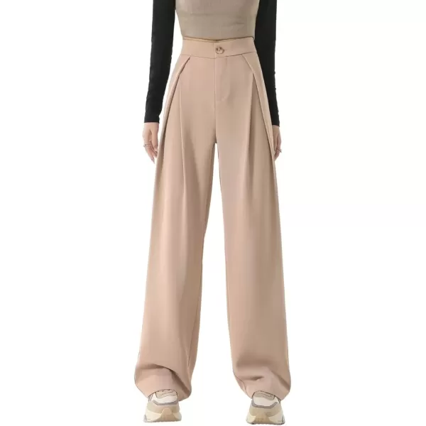 imagechouyatou Womens High Waisted Dress Pants Business Casual Work Pants Palazzo Wide Leg TrousersKhaki