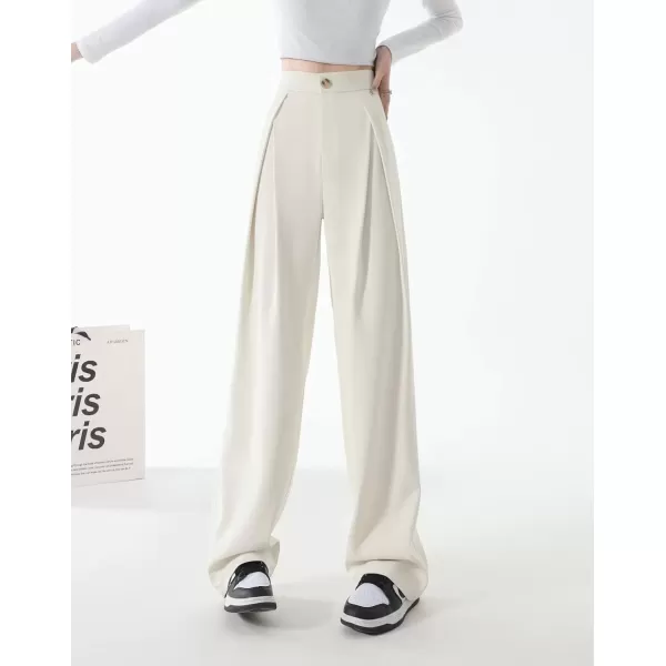 imagechouyatou Womens High Waisted Dress Pants Business Casual Work Pants Palazzo Wide Leg TrousersOffwhite