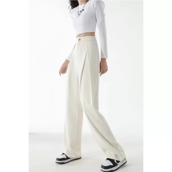 imagechouyatou Womens High Waisted Dress Pants Business Casual Work Pants Palazzo Wide Leg TrousersOffwhite