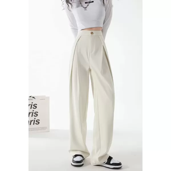 imagechouyatou Womens High Waisted Dress Pants Business Casual Work Pants Palazzo Wide Leg TrousersOffwhite