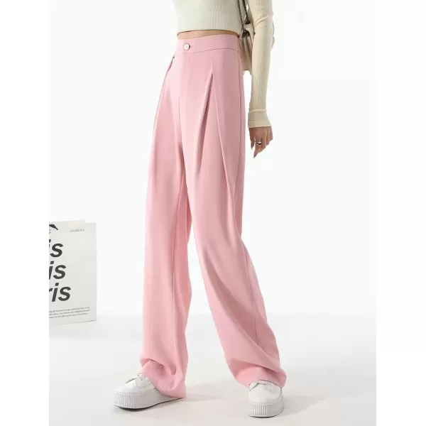 imagechouyatou Womens High Waisted Dress Pants Business Casual Work Pants Palazzo Wide Leg TrousersPink