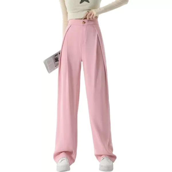 imagechouyatou Womens High Waisted Dress Pants Business Casual Work Pants Palazzo Wide Leg TrousersPink
