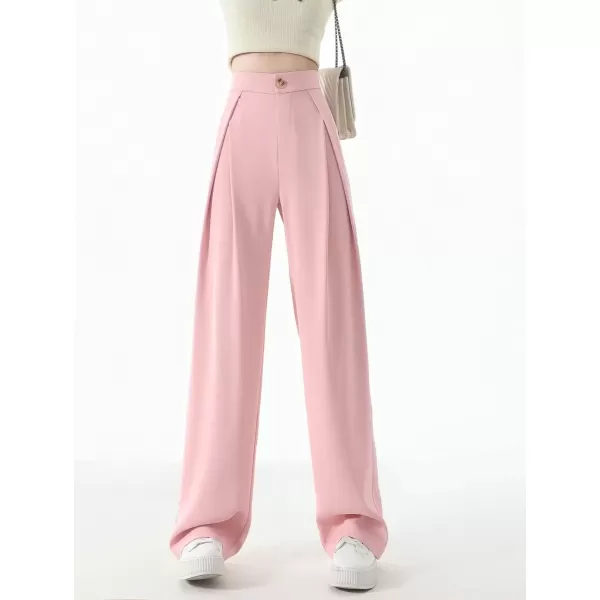 imagechouyatou Womens High Waisted Dress Pants Business Casual Work Pants Palazzo Wide Leg TrousersPink