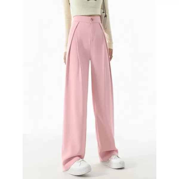 imagechouyatou Womens High Waisted Dress Pants Business Casual Work Pants Palazzo Wide Leg TrousersPink