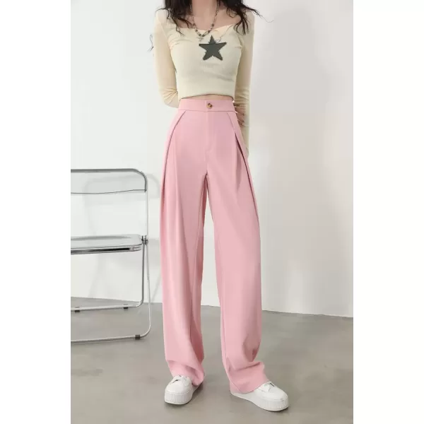 imagechouyatou Womens High Waisted Dress Pants Business Casual Work Pants Palazzo Wide Leg TrousersPink