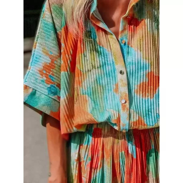 imagechouyatou Womens Summer Boho Tie Dye Baggy RollUp Sleeve Wide Leg Jumpsuit Pants RomperTiedye Orange
